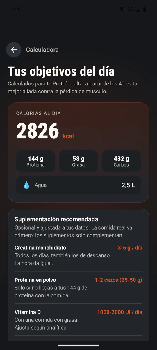 Calculadora de macros de MODO PADRE